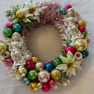 Vintage Handmade Christmas Wreath, Collecting Vintage Christmas, Pastel and Angel wreath