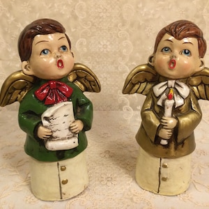 Adorable Vintage Chalkware Choir Boys, Collecting Vintage Christmas, Chalkware Collector