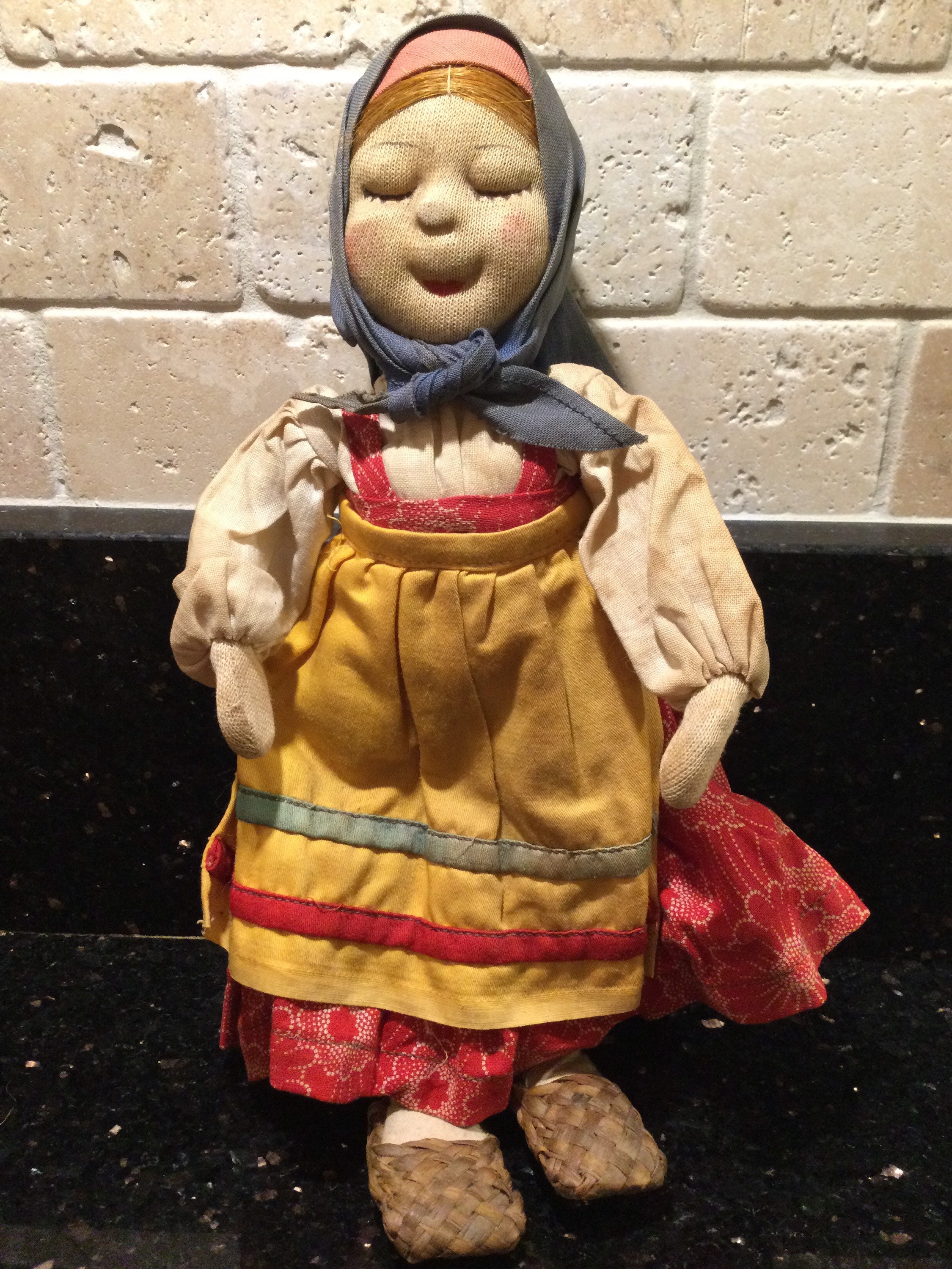 Antique Russian Cloth Character Doll* On Stan* 7.5" Tall