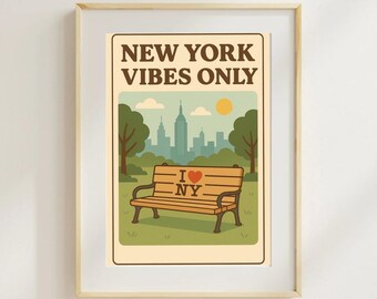Retro NYC Central Park-tryck | Vintage reseaffisch (digital nedladdning)