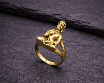 Gold Buddha Ring for Men & Women | Spiritual Meditation Ring | Buddhist Jewelry | Zen Gift | Minimalist Statement Ring