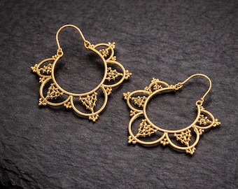 Gold Filigree Hoop Earrings, Handmade Boho Jewelry, Vintage-Inspired Earrings, Gift for Her, Statement Earrings