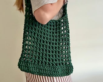Fit Everything Tote Bag: Dark Green Macramé Crochet, Size Medium