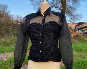 Vintage Sheer Lace Blouse – Black Transparent Romantic Top – Y2K Gothic Lingerie Inspired