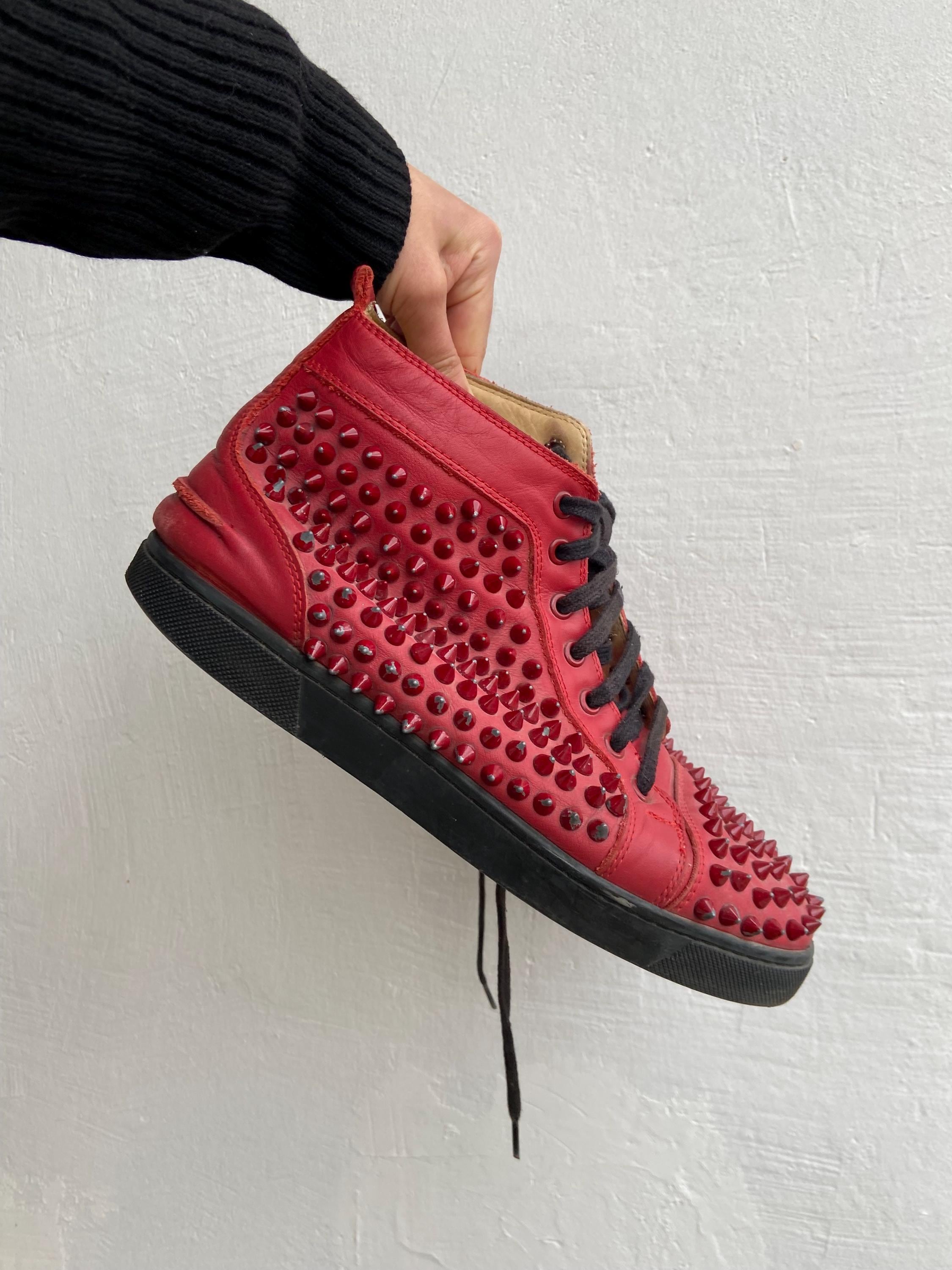Vintage Christian Louboutin Red Spiked High Top Sneakers – Genuine 