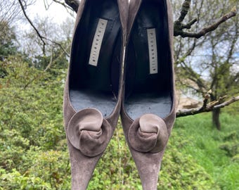 Vintage Brown Suede Heels Pointed Toe Pumps Y2K Minimal Chic Stiletto Shoes EU 35