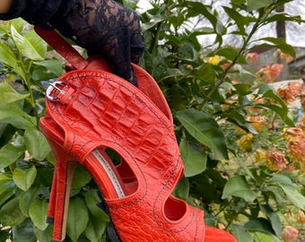 Camilla Skovgaard Sculptural Red Leather Heels Y2K – Avant-Garde Designer Sandals – Size EU 38