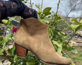 Vintage Isabel Marant Olive Suede Ankle Boots – Western Style Booties, Boho Chic, Size 41