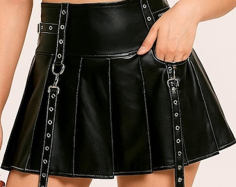 Falda corta elegante de piel auténtica negra para mujer – Acabado suave, estilosa para ocasiones informales y fiestas