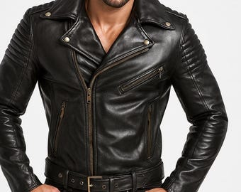 Men’s Leather Biker Jacket – Classic Moto Style | Handcrafted Jacket | Iconic Rider Fit Rugged & Stylish |