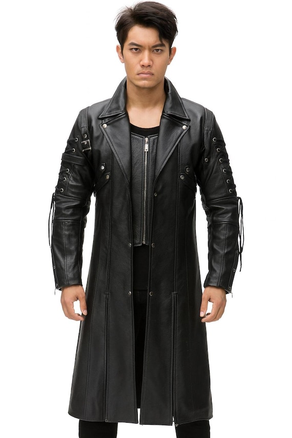 Men's Gothic Leather Coat: Warrior Style Long Black Jacket Costume