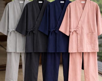 Men’s Japanese Cotton Kimono Pajama – Lightweight Yukata Robe, Kimono Jacket Loungewear, Relaxing Sleepwear