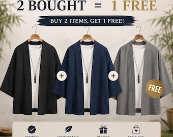 Men's Cotton Linen Kimono Cardigan, Open Front Haori Jacket, Zen Streetwear Cover Up