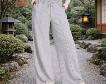 Pantalones deportivos de tiro alto y pierna ancha: pantalones deportivos informales y relajados