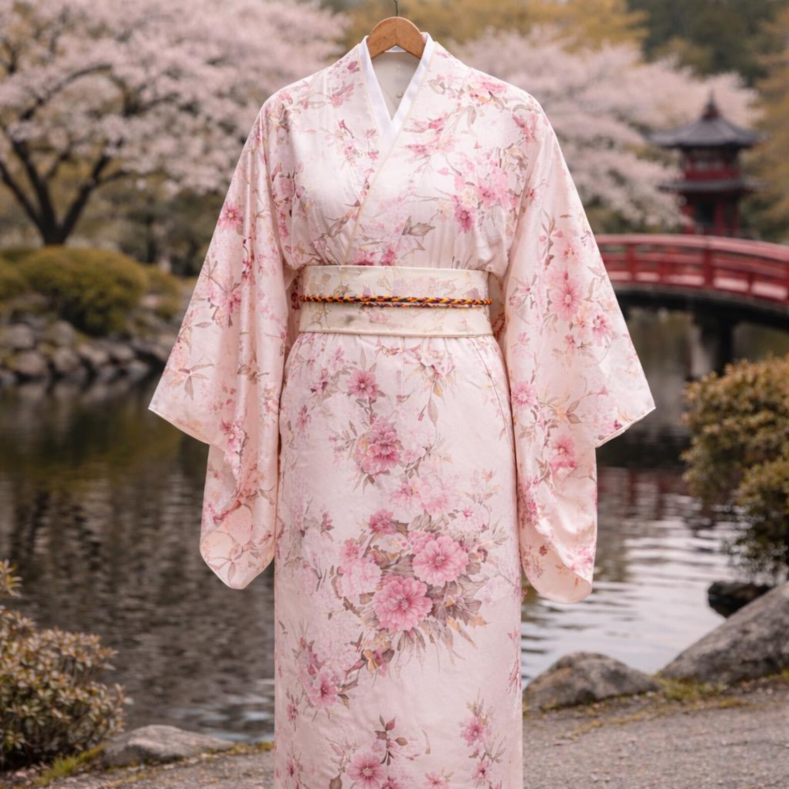 Elegant Japanese Kimono Robe for Women – Floral Polyester Yukata Style ...