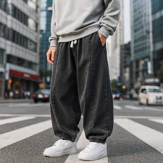 Men's Japanese Wide Leg Pants – Retro Loose Fit Harem Trousers