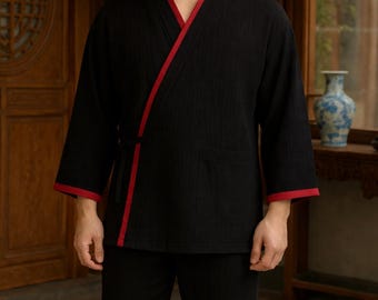 Men's Japanese Cotton Kimono Set - Lightweight Zen Relaxation Clothing