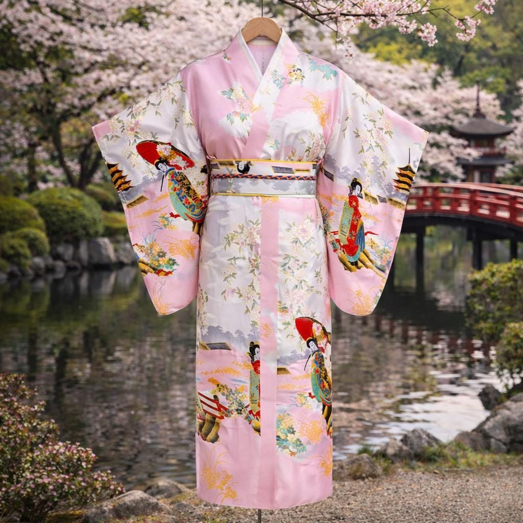 Elegant Japanese Kimono Robe for Women – Floral Polyester Yukata Style ...