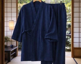 Japanese Cotton Kimono Pajama, Lightweight Spa & Zen Loungewear