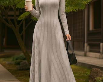 Women’s Long Knit Dress – Vintage Summer Underdress, Soft Ribbed Maxi Dress for Layering or Daily Wear