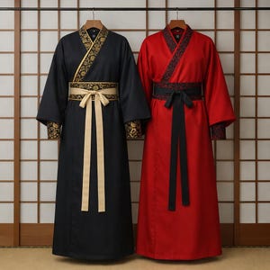 Kimono Hanfu elegante: Traje de cosplay unisex rojo y negro