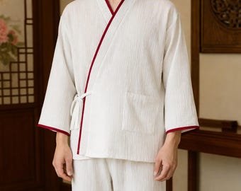 Ensemble kimono japonais en coton pour homme – Vêtements de détente zen légers