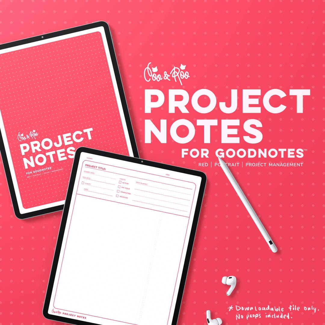 Project Notes—project Management Template for Goodnotes in RED ...