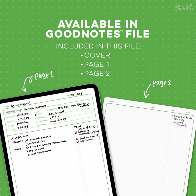Project Notes—project Management Template for Goodnotes in GREEN ...