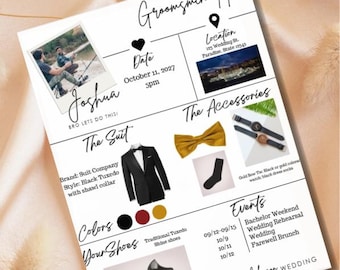 Groomsmen Info Card Template, Minimalist Wedding Party Details (Digital Download)