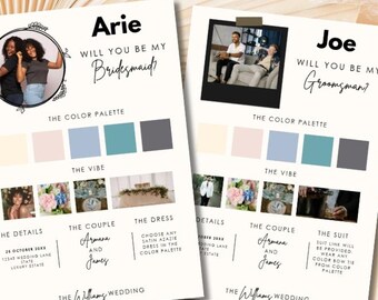 Bridesmaids and Groomsmen Proposal Card Template Bundle, Minimalist Wedding Party Details, info, (Digital Download)