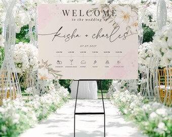 Editable Wedding Timeline Sign Template | Floral Schedule Poster (Instant Download)