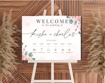 Wedding Timeline Sign Template | Floral Welcome Schedule Poster (Digital Download)