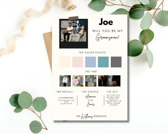 Groomsmen Info Card Template, Minimalist Wedding Party Details (Digital Download)