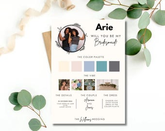 Bridesmaid Info Card Template, Minimalist Wedding Party Details (Digital Download)