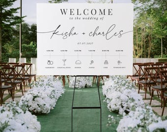 Editable Wedding Welcome Sign Template | Minimalist Floral Timeline (Digital Download)