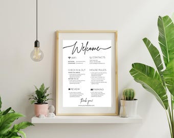 Modern Airbnb Welcome Sign Template, Editable Canva Host Guide (Digital Download)