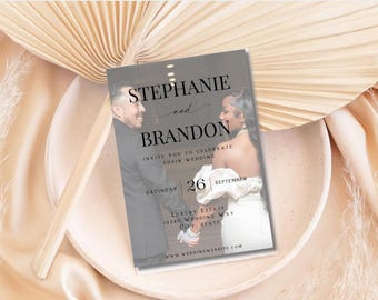 Modern Photo Wedding Invitation Template, Elegant Canva Design (Digital Download)