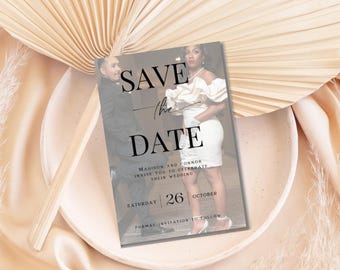 Modern Photo Save the Date Template | Chic Minimalist Wedding Announcement (Canva)