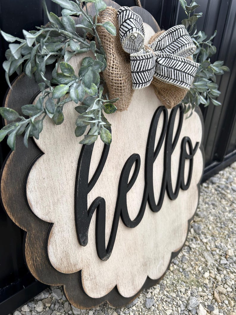 Rustic Farmhouse Hello Door Sign/ Front Door Hanger/ Neutral Welcome ...