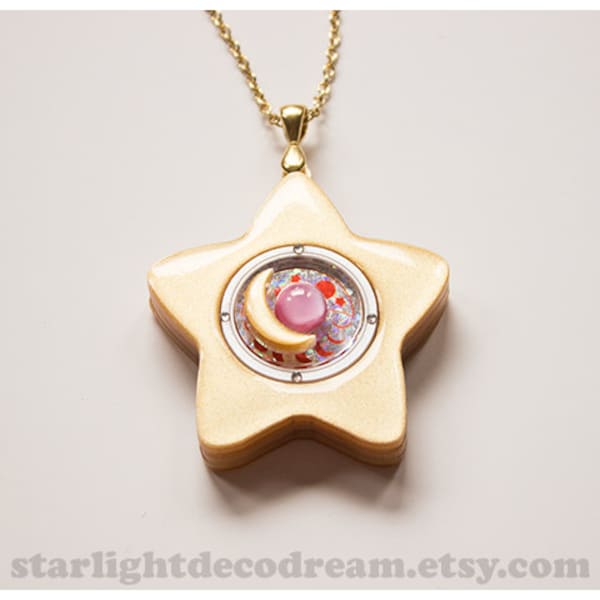 Glossy Star Locket Necklace Sailor Moon Inspired Acrylic Fanart for Magical Girl Mahou Kei Fan