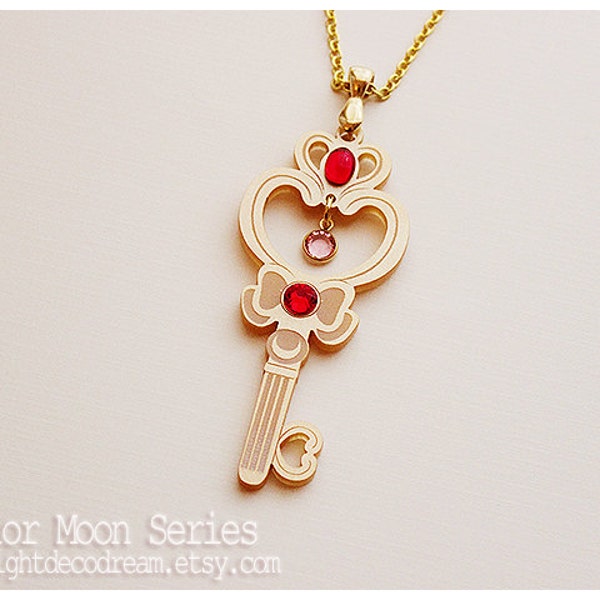 Sailor Moon Chibiusa Crystal Time Key Inspired Gold Acrylic Necklace for Mahou Kei, Magical Girl Fashion