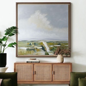 Dipinto a olio originale di paesaggio astratto, grande tela da parete con paesaggio, nuvole e dipinto a olio su tela