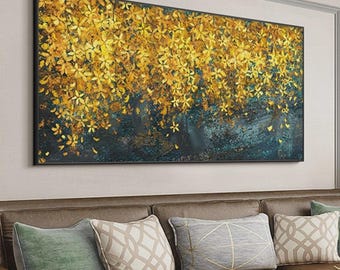 Original Floral Painting on Canvas, Abstract Flower Acrylic Painting, Large Canvas Wall Art