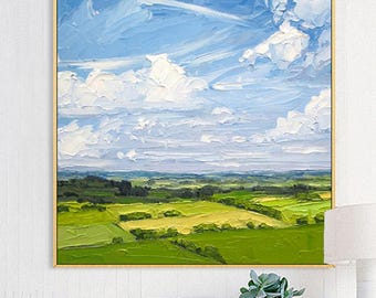 抽象風景画 油絵 - 雲 オリジナルアート - 母の日ギフト - 部屋の壁