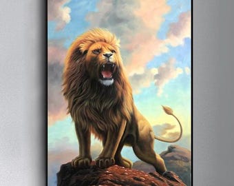 モダンアート ライオンの絵 キャンバスにアクリル絵の具 サイン入り