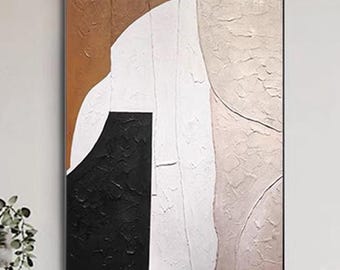 Arte abstracto para pared en tonos marrones y grises, pintura abstracta original de gran tamaño, pintura abstracta minimalista, lienzo de gran tamaño para pared