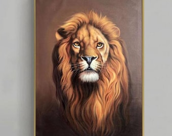 モダンアート ライオンの絵 キャンバスにアクリル絵の具 サイン入り