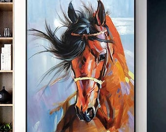 Abstract paard olieverfschilderij op canvas, groot origineel paard canvas muurkunst, modern dier schilderij voor woonkamer, slaapkamer decor