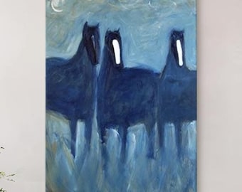 Abstract paardenolieverfschilderij op canvas, grote originele paarden canvas muurkunst, moderne dierenschilderij voor woonkamer, slaapkamerdecor