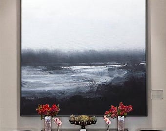 Black and White Abstract Painting, Original Acrylic Painting on Canvas, Abstract Wall Art for Bedroom, Original Oil Painting